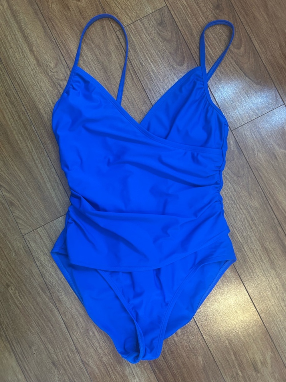 Ellen Tracy Bright Blue One-Piece Swimsuit with Wrap Front